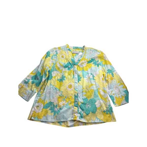 Vintage Y2K Alfred Dunner Semi Sheer Button Front Top Size 12P Floral Cotton - Picture 1 of 4